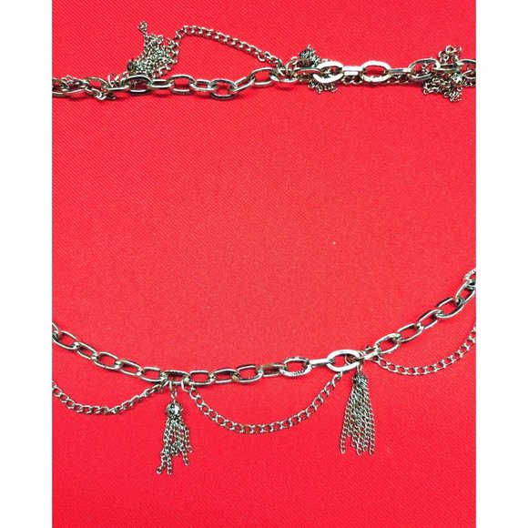 Long Silver Pewter Tone Long Chain Necklace with Accent Tassels - Picture 5 of 8